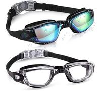 Gafas de natación antivaho con protección UV con silicona viscoelástica, cierre desmontable rápido, espejo a prueba de fugas, visión clara con tapones para los oídos para hombres, mujeres y adultos