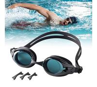 Gafas de Natación con Dioptrías, Profesionales Lentes HD Compensación óptica, Protección UV Antivaho, Correas Regulables y 3 Puentes Nasales Intercambiables para Adultos Unisex - Negro