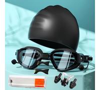 Gafas de natación ópticas con gorro de natación | dioptrías: de -0 a -6,0 | antivaho | protección UV | ajuste perfecto | piezas de repuesto para puente nasal y tapones para los oídos (negro, -2.5)