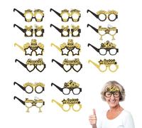 Gafas de papel para fiesta de cumpleaños número 50, juego de 16 piezas, 8 diseños únicos, tema negro y dorado, divertidos accesorios para cabina de fotos para hitos