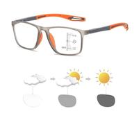 Gafas de presbicia bifocales progresivas fotocromáticas inteligentes deportivas, gafas de lectura de luz anti-azul de moda, gafas ultraligeras de lectura bifocales portátiles(Grey/Orange,4.0 x)