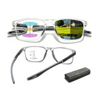 Gafas de Progresivas Fotocromáticos Progresivos Multifocales para Hombre y Mujer, Gafas para Leer con Filtro de Luz Azul & UV, Montura TR90 Ligera con Bisagras de Resorte(Transparent/grey,+3.00)