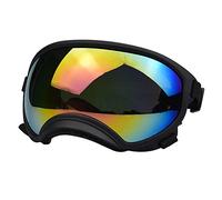 Gafas de protección solar para perros con correa ajustable, protección UV, gafas de sol para perro a prueba de viento para caminar y esquiar (negro y rojo)