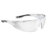 Gafas de seguridad Bollé Rush 2.0 PLATINUM® Lite con lente transparente, patillas texturizadas y pieza nasal flexible, diseñadas para apoyar la protección ocular, comodidad y durabilidad en entornos
