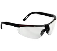 Gafas de seguridad RUNNER transparentes. Resistentes a la abrasión, con puente bimaterial, patilla ajustable y lentes de policarbonato con filtro UV y antivaho. Incluye funda de microfibra.