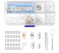 Gafas de silicona para la nariz, 25 pares de almohadillas para la nariz, 5 estilos, almohadillas nasales para gafas, con tornillos, pinzas y paño de limpieza para gafas, adecuado para reparaciones de
