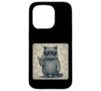 Gafas de sol británicas de pelo corto con diseño de gato, música rock divertido Carcasa para iPhone 15 Pro