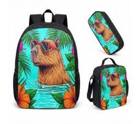 Gafas de sol Capybara Flotador de piscina de 17 pulgadas, juego de 3 piezas, mochila escolar tropical Summer Vibes para niños y adolescentes, 12, L, Minimalista