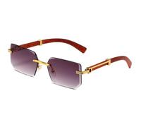 Gafas de sol clásicas cuadradas de metal para hombre y mujer, estilo retro, sin montura, con diseño de madera dorada, protección UV400, modernas y elegantes, ideales para conducir, viajar y activ