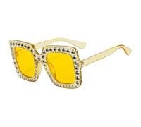 Gafas de sol con diamantes de imitación - con montura de PC con lente AC brillante de 14,6 x 4,9 cm, gafa-s brillantes cuadradas de gran tamaño, gafas de para mujer, as de sol elegantes c