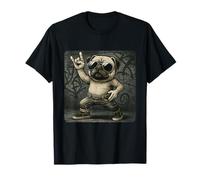 Gafas de sol con diseño de perro pug y música rock, divertidas, retro, cuernos Camiseta