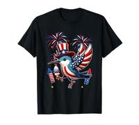 Gafas de sol con forma de colibrí comiendo helado el 4 de julio, bandera de EE. UU. Camiseta