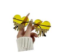 Gafas de sol con patrón de lágrimas de corazón, modernas, sin montura, adecuadas para festivales de música, Amarillo