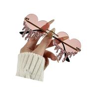Gafas de sol con patrón de lágrimas de corazón, modernas, sin montura, adecuadas para festivales de música, Pink