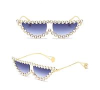 Gafas de sol con protección UV estilo ojo de gato vintage para mujer, marco de metal, lentes de sol de diamante para mujer, UV400, 7 (Reino Unido), Talla única