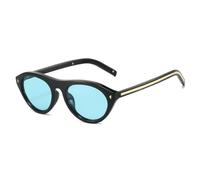 Gafas de sol con tachuelas de ojo de gato, gafas de sol ovaladas retro para hombre, gafas de sol unisex de moda, protección UV400, negro/azul