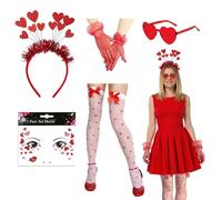 Gafas de sol corazón para mujer, lentes de color rojo, tamaño 140x143x60mm, con diadema angelical, guantes de red y medias, accesorios para fiesta, playa y carnaval