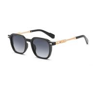 Gafas de sol cuadradas clásicas negras para hombre y mujer, estilo moderno, ligeras, con detalles metálicos en las patillas, ideales para conducir al aire libre y para uso diario. Modelo C2. Tall
