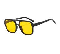Gafas de sol cuadradas de estilo aviador para mujer y hombre, montura grande, estilo Ins, color negro, protección UV400, color negro y amarillo.