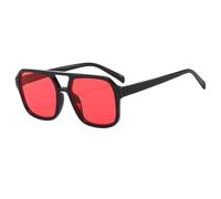 Gafas de sol cuadradas de estilo aviador para mujer y hombre, montura grande, estilo Ins, color negro, protección UV400, color negro y rojo.