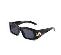 Gafas de sol cuadradas de moda con marco grande, con letra B, protección UV400, Marco negro brillante con copos grises