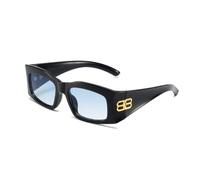Gafas de sol cuadradas de moda con marco grande, con letra B, protección UV400, Marco negro brillante con copos azules gradualmente
