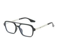 Gafas de sol cuadradas retro con doble puente para mujer, a la moda, con lentes oceánicas transparentes, UV400, para hombre, de metal hueco (negro transparente).