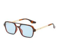 Gafas de sol cuadradas retro con doble puente para mujer, a la moda, con lentes oceánicas transparentes, UV400, para hombre, de metal hueco (azul leopardo).