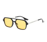 Gafas de sol cuadradas retro con doble puente para mujer, a la moda, con lentes oceánicas transparentes, UV400, para hombre, de metal hueco (negro y amarillo).