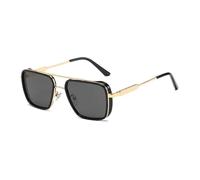 Gafas de sol cuadradas retro de doble puente para hombre y mujer, con montura metálica, lentes tintadas, almohadillas nasales ajustables y puntas de las patillas curvas, ideales para conducir y v