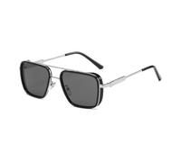 Gafas de sol cuadradas retro de doble puente para hombre y mujer, con montura metálica, lentes tintadas, almohadillas nasales ajustables y puntas de las patillas curvas, ideales para conducir y v