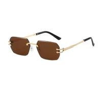 Gafas de sol cuadradas sin montura para hombre y mujer, con montura de metal dorado, ligeras, con textura, patillas, estilo minimalista y moderno, ideales para actividades al aire libre, C3, tall