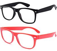 Gafas de Sol de 80s para Disfraz de Nerd, Gafas con Lentes sin Graduación para Carnaval Halloween y Fiestas Temáticas, Accesorios de Disfraz para Adultos y Niños, 2 Pcs (Negro/Rojo)