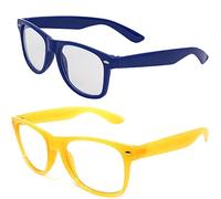 Gafas de Sol de 80s para Disfraz de Nerd, Gafas con Lentes sin Graduación para Carnaval Halloween y Fiestas Temáticas, Accesorios de Disfraz para Adultos y Niños, 2 Pcs (Azul/Amarillo)