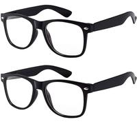 Gafas de Sol de 80s para Disfraz de Nerd, Gafas con Lentes sin Graduación para Carnaval Halloween y Fiestas Temáticas, Accesorios de Disfraz para Adultos y Niños, 2 Pcs (Negro/Negro)