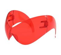 Gafas de sol de ABS, sin montura, protección UV400, visera futurista HD, lentes de bloqueo de deslumbramiento, para , festivales de música, clubes, eventos, escenarios, viajes, etc, Red, Refer