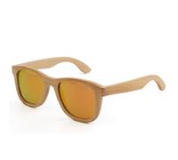 Gafas de sol de bambú natural, estilo vintage, retro, polarizadas, para mujer y hombre, con protección UV 400, aptas para exteriores, color naranja, con estuche de tira de bambú.