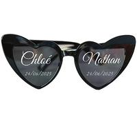 Gafas de sol de corazón personalizadas - Pegatinas con su nombre de texto, fecha, etc. Perfectas para bodas, despedidas de soltera, fiestas, regalos, fotomatón, gadgets (Marco negro)