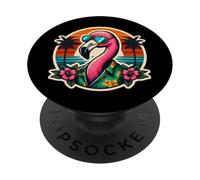 Gafas de sol de flamenco rosa, vacaciones tropicales, vacaciones de verano PopSockets PopGrip Adhesivo