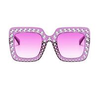 Gafas de sol de gran tamaño con diamantes de imitación, montura cuadrada brillante, protección UV400, gafas ligeras y gafas de sol de verano de | Perfecto para mujeres, eventos en pleno, malva