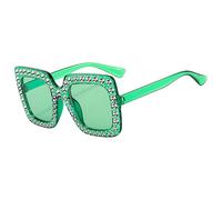 Gafas de sol de gran tamaño con diamantes de imitación, montura cuadrada brillante, protección UV400, gafas ligeras y gafas de sol de verano de | Perfecto para mujeres, eventos en pleno, verde