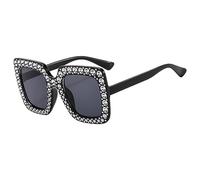 Gafas de sol de gran tamaño con diamantes de imitación, montura cuadrada brillante, protección UV400, gafas ligeras y gafas de sol de verano de | Perfecto para mujeres, eventos en pleno, Negro