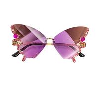 Gafas de sol de mariposa para mujer, sin montura, cara pequeña, con diamantes de imitación, ojo de gato, lentes de mariposa sin montura para mujer, cara pequeña, Gradiente Púrpura, talla nica