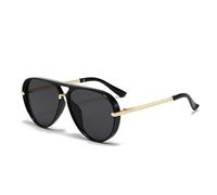 Gafas de sol de moda 2026, montura grande retro, protección UV, para hombres y mujeres, gafas de piloto verde fluorescente de moda, Hoja C1 con marco negro, gris y negro