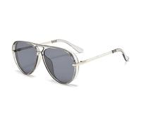 Gafas de sol de moda 2026, montura grande retro, protección UV, para hombres y mujeres, gafas de piloto verde fluorescente de moda, Hoja gris transparente C10 con marco gris