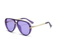 Gafas de sol de moda 2026, montura grande retro, protección UV, para hombres y mujeres, gafas de piloto verde fluorescente de moda, Tabletas C16 Deep Violet