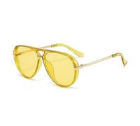 Gafas de sol de moda 2026, montura grande retro, protección UV, para hombres y mujeres, gafas de piloto verde fluorescente de moda, Película amarilla C11 con marco amarillo