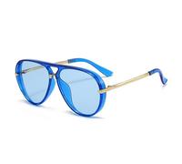 Gafas de sol de moda 2026, montura grande retro, protección UV, para hombres y mujeres, gafas de piloto verde fluorescente de moda, Película azul oscuro C15