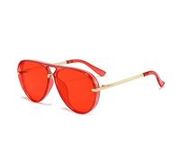 Gafas de sol de moda 2026, montura grande retro, protección UV, para hombres y mujeres, gafas de piloto verde fluorescente de moda, C7 Reddish Flakes