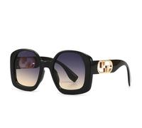 Gafas de sol de moda con protección UV y marco grande para mujer, gafas de sol vintage para mujer, gafas de sol para mujer, negro y amarillo, Talla única